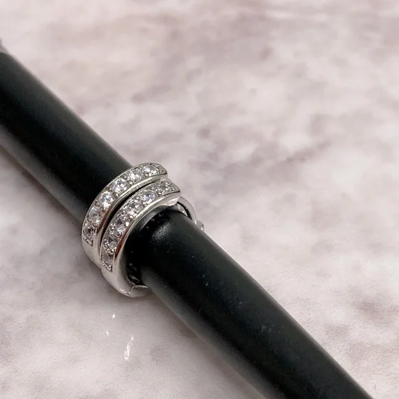 NWOT!! 18K White Gold Plated Slim Huggie Earrings - Picture 7 of 8